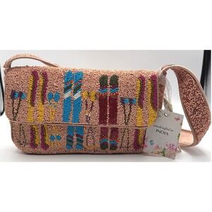 Viral Beaded Ski Theme Shoulder Bag Pink Peach Purse Winter Olympics Lodge Bar